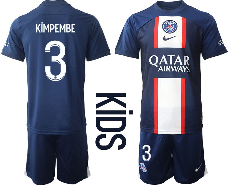 Youth 2022-2023 Club Paris St German home blue #3 Soccer Jersey